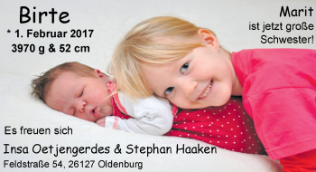 Babyanzeige von Birte  von Nordwest-Zeitung