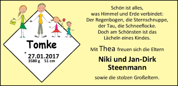 Babyanzeige von Tomke Steenmann von Nordwest-Zeitung
