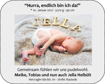 Babyanzeige von Jella Heibült von Nordwest-Zeitung