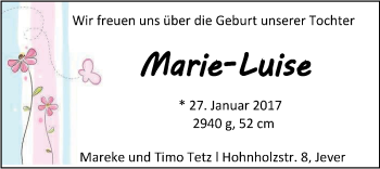 Babyanzeige von Marie-Luise  von Nordwest-Zeitung