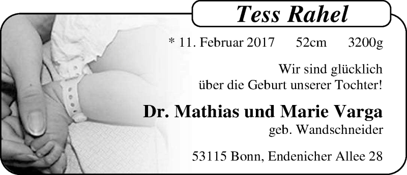 Anzeige für Tess Rahel Varga vom 25.02.2017 aus Nordwest-Zeitung