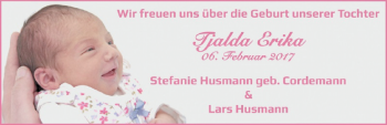 Babyanzeige von Tjalda Erika Husmann von Nordwest-Zeitung
