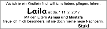 Babyanzeige von Laila  von Nordwest-Zeitung
