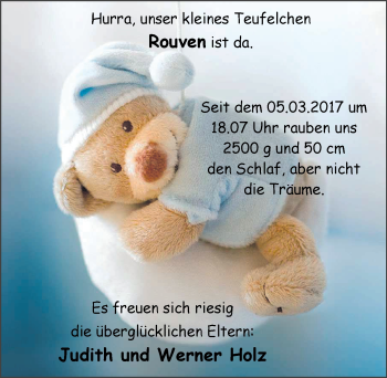 Babyanzeige von Rouven Holz von Nordwest-Zeitung