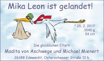 Babyanzeige von Mika Leon  von Nordwest-Zeitung