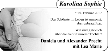 Babyanzeige von Karolina Sophie  von Nordwest-Zeitung
