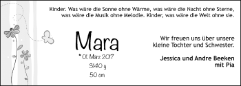 Babyanzeige von Mara  von Nordwest-Zeitung