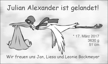 Babyanzeige von Julian Alexander Bockmeyer von Nordwest-Zeitung