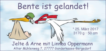 Babyanzeige von Bente Oppermann von Nordwest-Zeitung