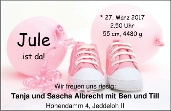 Babyanzeige von Jule Albrecht von Nordwest-Zeitung