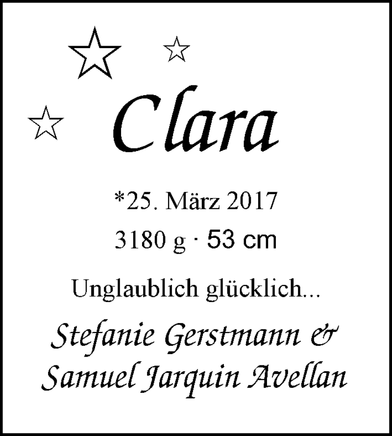Anzeige für Clara  vom 22.04.2017 aus Nordwest-Zeitung