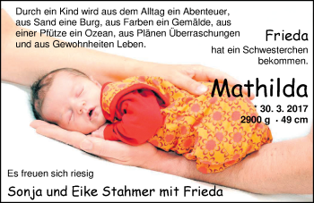 Babyanzeige von Mathilda Stahmer von Nordwest-Zeitung