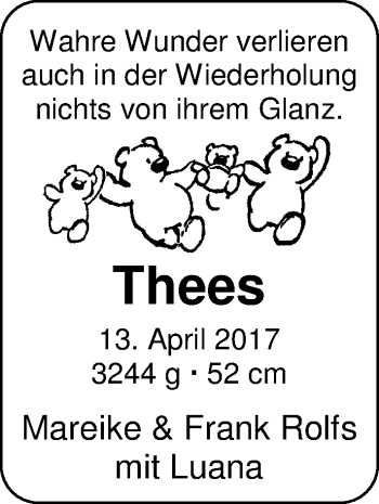 Babyanzeige von Thees Rolfs von Nordwest-Zeitung