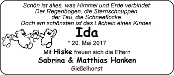 Babyanzeige von Ida Hanken von Nordwest-Zeitung