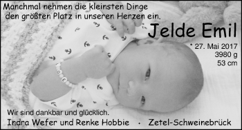 Babyanzeige von Jelde Emil  von Nordwest-Zeitung