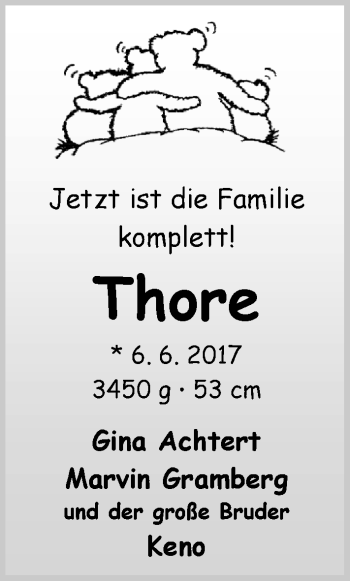 Babyanzeige von Thore  von Nordwest-Zeitung