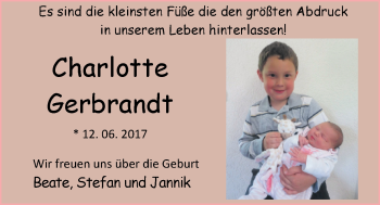 Babyanzeige von Charlotte Gerbrandt von Nordwest-Zeitung