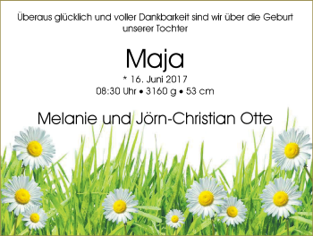 Babyanzeige von Maja Otte von Nordwest-Zeitung