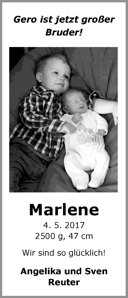 Anzeige für Marlene Reuter vom 03.06.2017 aus Nordwest-Zeitung