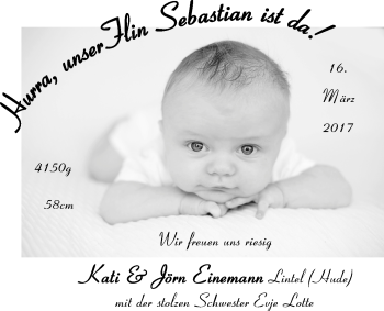 Babyanzeige von Flin Sebastian Einemann von Nordwest-Zeitung