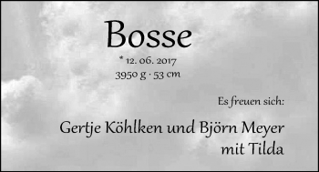 Babyanzeige von Bosse  von Nordwest-Zeitung