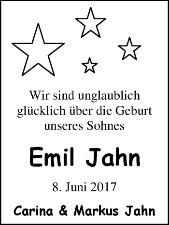 Babyanzeige von Emil Jahn von Nordwest-Zeitung
