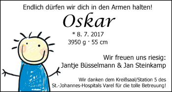 Babyanzeige von Oskar  von Nordwest-Zeitung