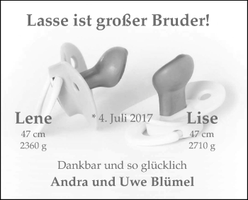 Babyanzeige von Lene und Lise Blümel von Nordwest-Zeitung