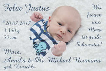Babyanzeige von Felix Justus Neumann von Nordwest-Zeitung