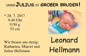 Babyanzeige von Leonard Hellmann von Nordwest-Zeitung