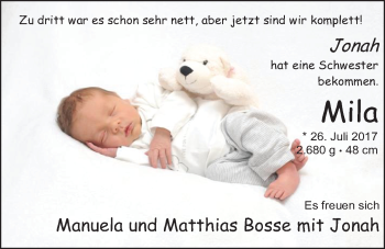 Babyanzeige von Mila  von Nordwest-Zeitung
