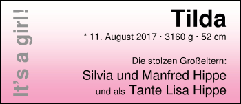 Babyanzeige von Tilda  von Nordwest-Zeitung
