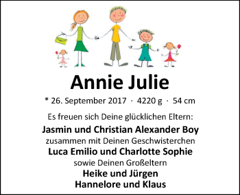 Babyanzeige von Annie Julie  von Nordwest-Zeitung