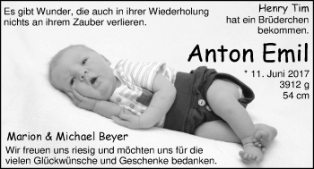 Babyanzeige von Anton Emil  von Nordwest-Zeitung