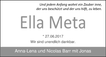 Babyanzeige von Ella Meta  von Nordwest-Zeitung