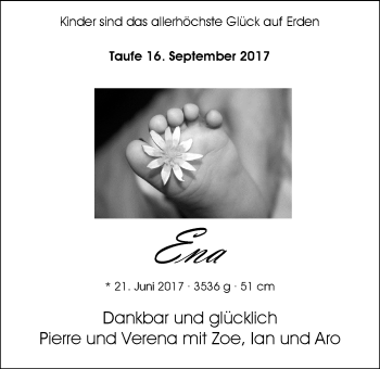 Babyanzeige von Ena Adameck von Nordwest-Zeitung