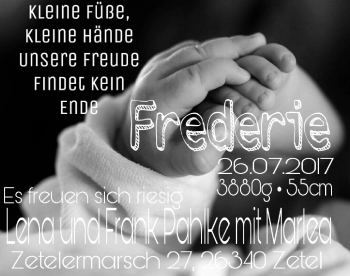 Babyanzeige von Frederie Pahlke von Nordwest-Zeitung