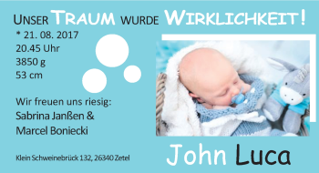 Babyanzeige von John Luca  von Nordwest-Zeitung
