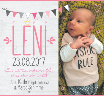 Babyanzeige von Leni Schimmel von Nordwest-Zeitung