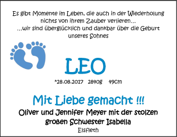 Babyanzeige von Leo Meyer von Nordwest-Zeitung