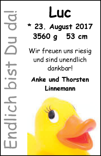 Babyanzeige von Luc  von Nordwest-Zeitung