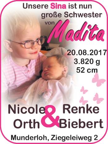 Babyanzeige von Madita  von Nordwest-Zeitung