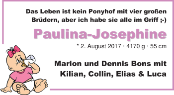 Babyanzeige von Paulina-Josephine Bons von Nordwest-Zeitung