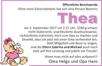 Babyanzeige von Thea  von Nordwest-Zeitung