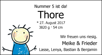 Babyanzeige von Thore  von Nordwest-Zeitung