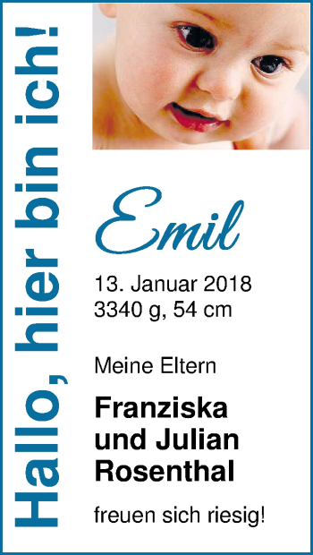 Babyanzeige von Emil  von Nordwest-Zeitung
