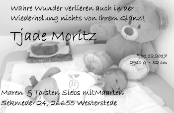 Babyanzeige von Tjade Siebs von Nordwest-Zeitung
