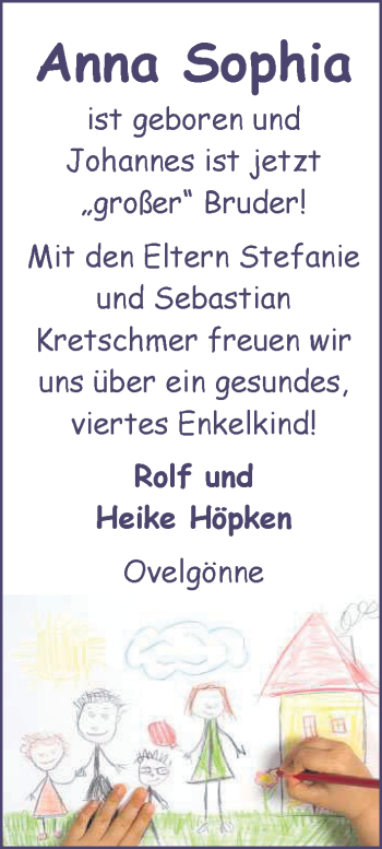 Babyanzeige von Anna Sophia Kretschmer von Nordwest-Zeitung