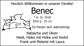Babyanzeige von Benec  von Nordwest-Zeitung