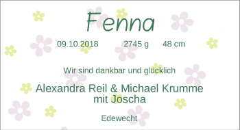 Babyanzeige von Fenna  von Nordwest-Zeitung